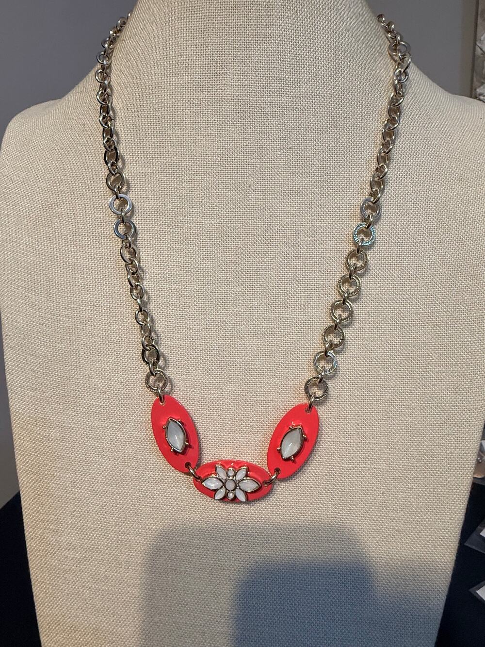 Vintage 38” Pink & White Floral Statement Necklace